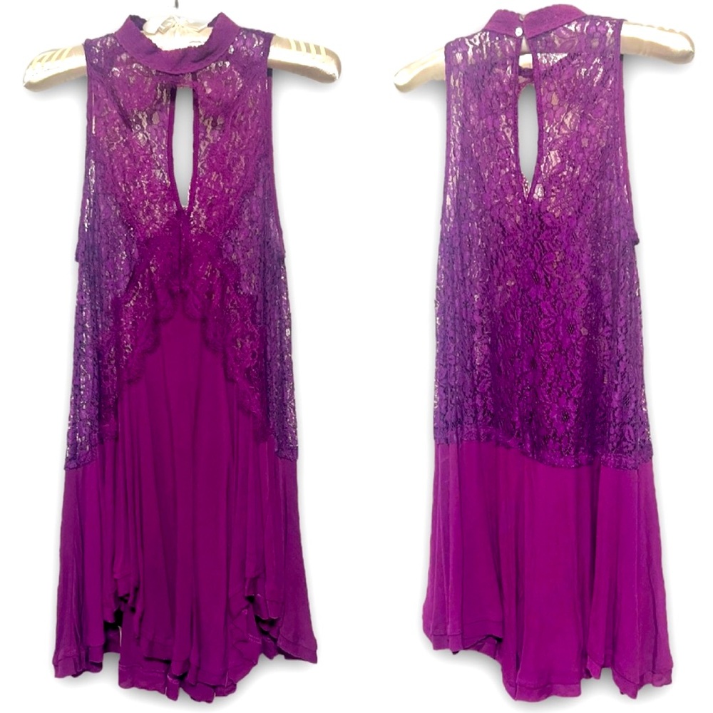Free People Swing Dress - Purple Plum lace high neck Beach Coverup NWOT **READ**